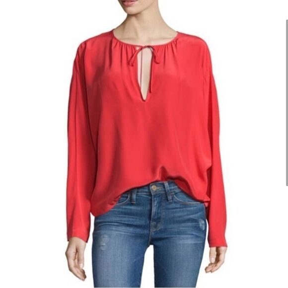 FRAME Silk Red Blood Orange Blouse - Picture 1 of 9